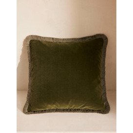 Margeaux Olive Velvet Cushion | Plush Cotton with Eyelash Fringing