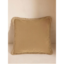 Margeaux Camel Velvet Cushion | Plush Feather Padding & Eyelash Fringing