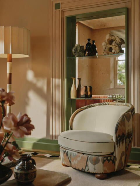 Blair Tub Armchair, Floral Ikat Print, Natural Linen