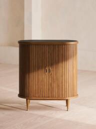 Nora Tambour Bar Cabinet with Black Marquina Marble Top