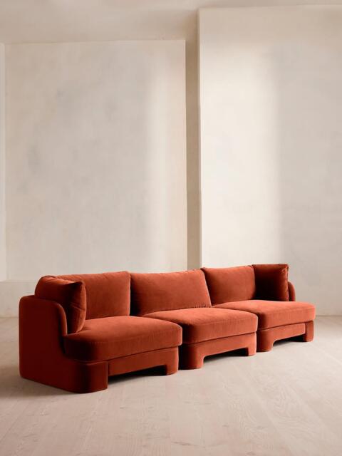 Odell Modular Sofa, Four Seater, Velvet, Rust