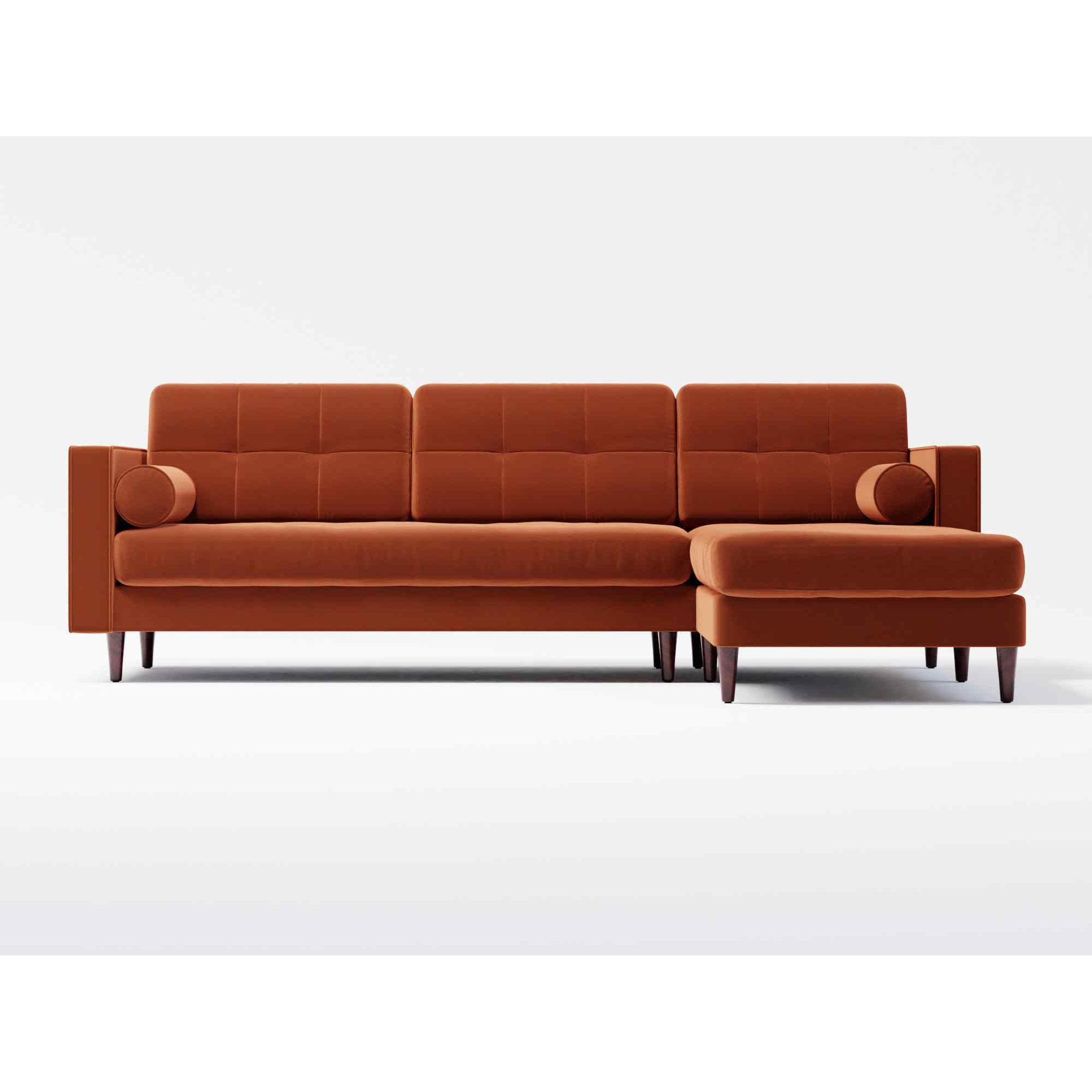 Hayes 4 Seater Right Hand Chaise Sofa Burnt Orange Velvet