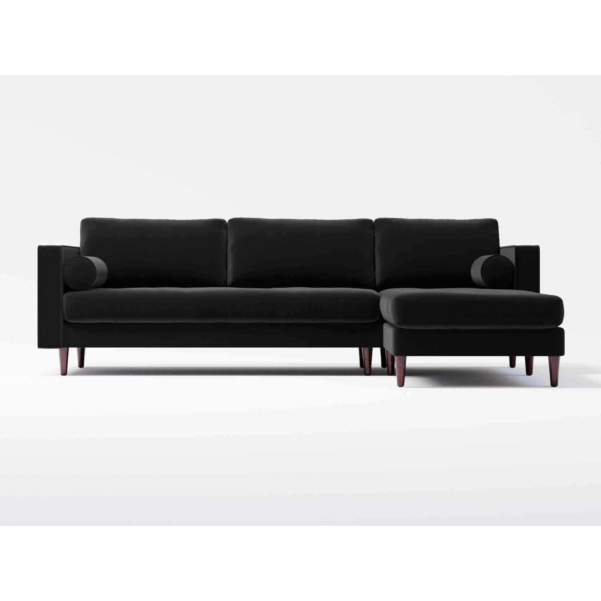 Jacob 4 Seater Right Hand Chaise Velvet Sofa - Deep Black Velvet