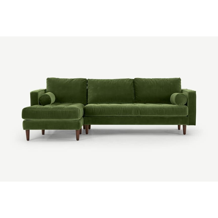 Scott 4 Seater Right Hand Chaise Sofa Grass Green Velvet