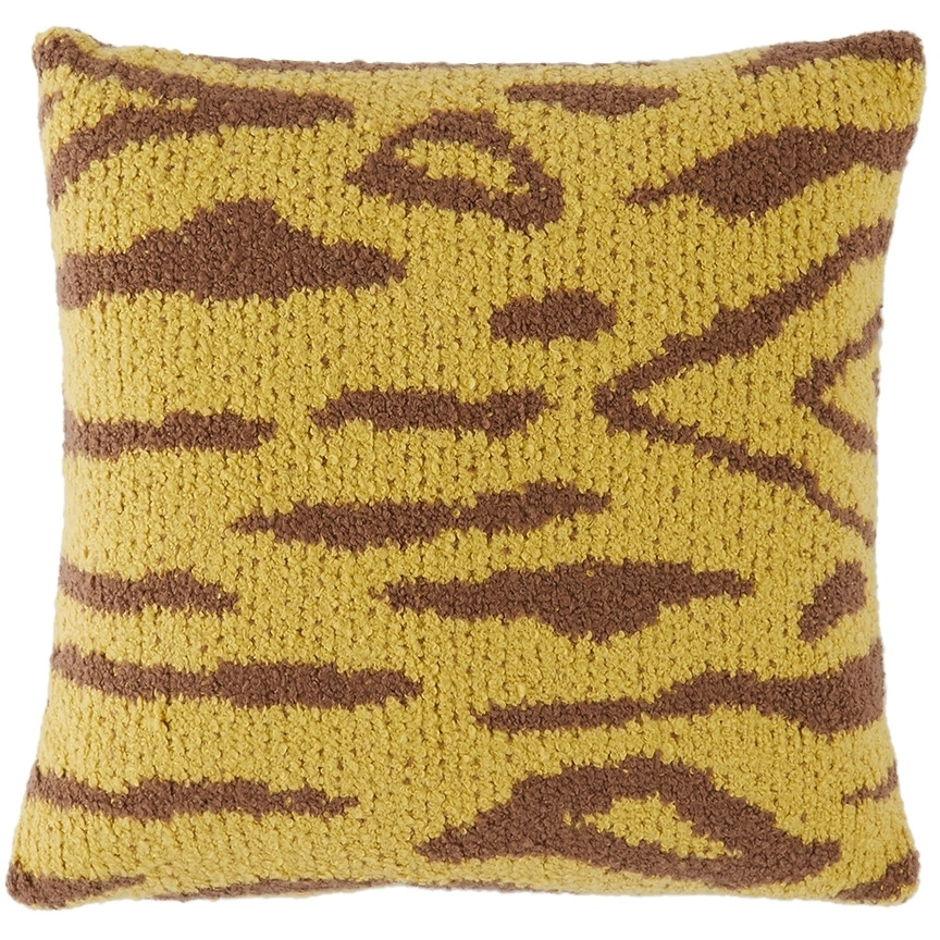 The Elder Statesman Yellow & Brown Tiger Block Square Pillow - image 1