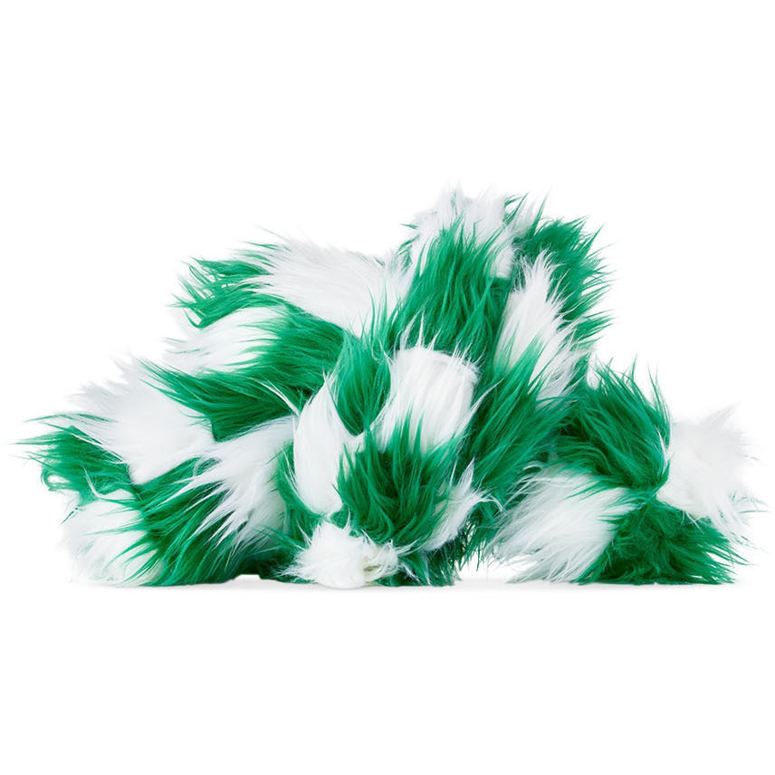 JIU JIE SSENSE Exclusive Green & White Faux-Fur Knot Cushion - image 1