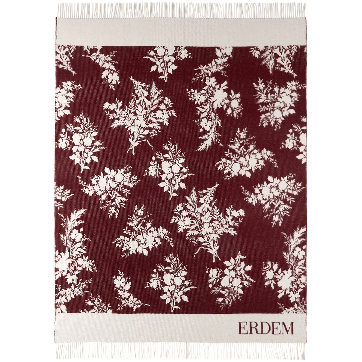 Erdem Burgundy & Off-White Ottoline Floral Fringed Throw - image 1