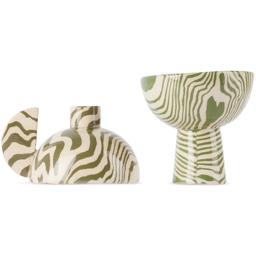 Henry Holland Studio Green & White Duo Candle Holders - image 1