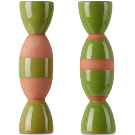 Tina Vaia Green Double Totem Candle Holder Set