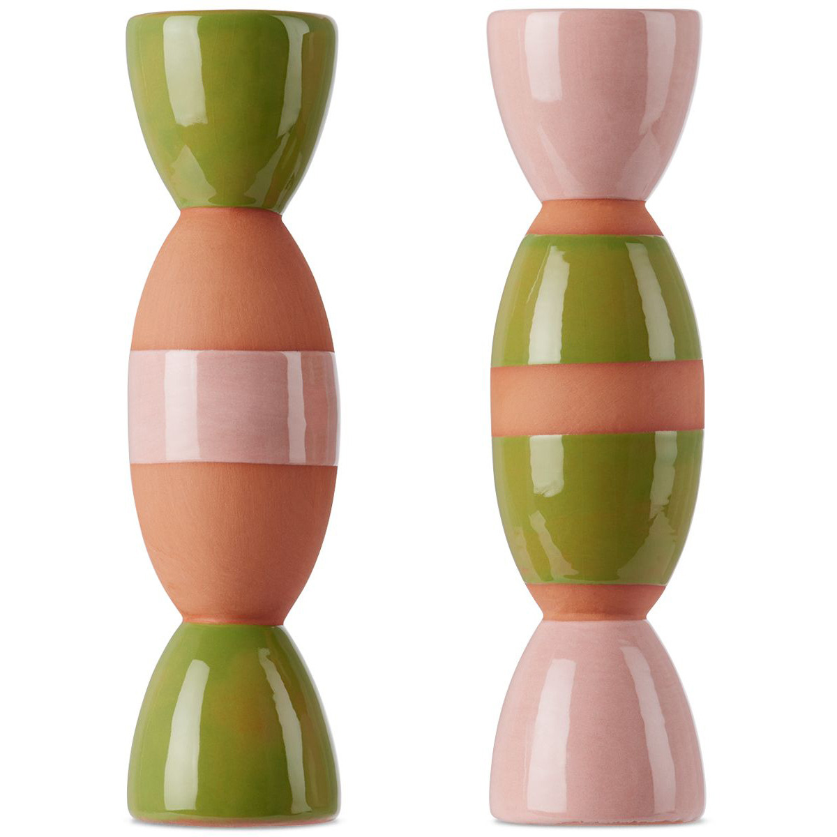 Tina Vaia Green & Pink Double Totem Candle Holder Set - image 1