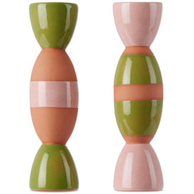 Tina Vaia Green & Pink Double Totem Candle Holder Set