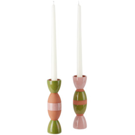 Tina Vaia Green & Pink Double Totem Candle Holder Set - thumbnail 2