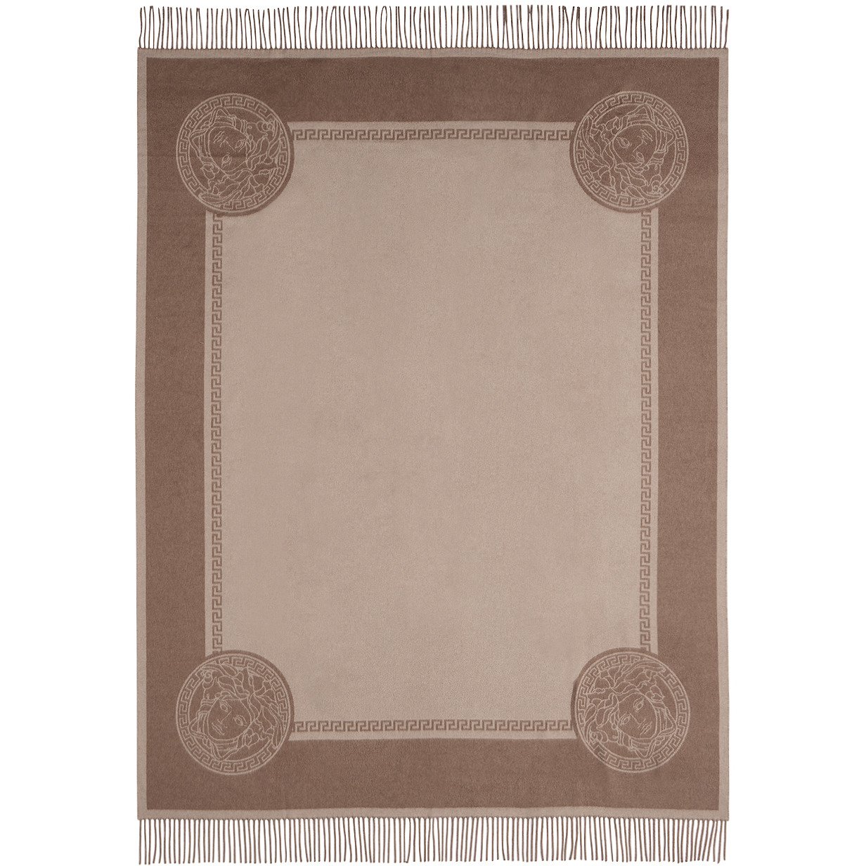 Versace Brown Icon Silk Cashmere-Blend Fringed Blanket - image 1