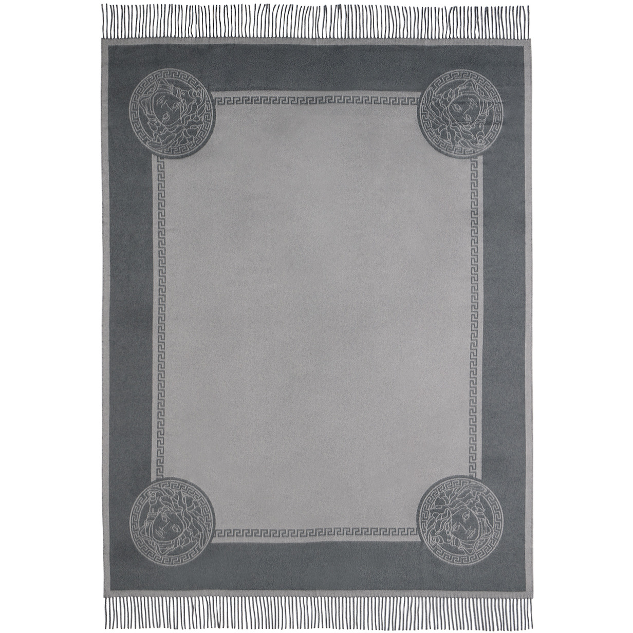 Versace Gray Icon Silk Cashmere-Blend Fringed Blanket - image 1