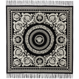 Versace Black & White Barocco Foulard Fringed Blanket - thumbnail 1