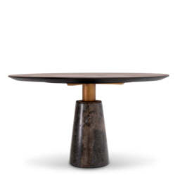 Eichholtz Genova Round Dining Table Grey Marble  Mocha Straight Oak Veneer  Brushed Brass Finish - Round Dining Table Grey Marble  Mocha Straight Oak Veneer  Brushed Brass Finish - thumbnail 4