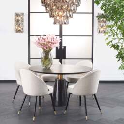 Eichholtz Genova Round Dining Table Grey Marble  Mocha Straight Oak Veneer  Brushed Brass Finish - Round Dining Table Grey Marble  Mocha Straight Oak Veneer  Brushed Brass Finish - thumbnail 2
