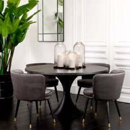 Eichholtz Melchior Round Dining Table Charcoal Oak Veneer / Bronze Finish - Round Dining Table Charcoal Oak Veneer / Bronze Finish - thumbnail 2