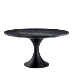 Eichholtz Melchior Round Dining Table Charcoal Oak Veneer / Bronze Finish - Round Dining Table Charcoal Oak Veneer / Bronze Finish