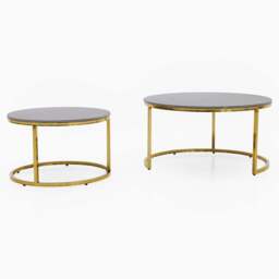 Circo Round Nest of Tables - Round Coffee Table Nest of 2 Tables Black & Gold Ceramic Top/Gold Powder Coat Legs - thumbnail 3