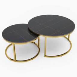 Circo Round Nest of Tables - Round Coffee Table Nest of 2 Tables Black & Gold Ceramic Top/Gold Powder Coat Legs - thumbnail 2