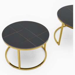 Circo Round Nest of Tables - Round Coffee Table Nest of 2 Tables Black & Gold Ceramic Top/Gold Powder Coat Legs - thumbnail 4