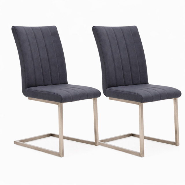 Alpha Pair of Dark Grey  Dining Chairs - Dining Chair - Pair Dark Grey Leather Look - image 1