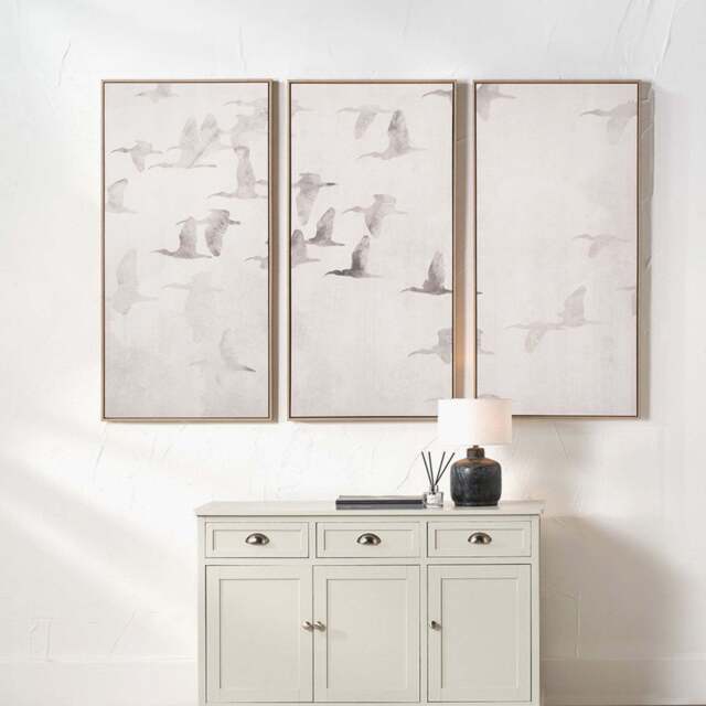 Set Of 3 Natural and White Birds Canvases - S/3 Natural and White Birds Canvases 60x120CM - image 1