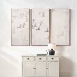 Set Of 3 Natural and White Birds Canvases - S/3 Natural and White Birds Canvases 60x120CM