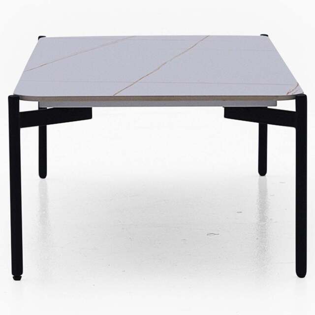 Rocco White and Gold End Table - End Table White & Gold Ceramic Top / Black Powder Coated Metal Legs - image 1