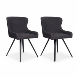 Avalon Pair of Grey Dining Chairs - Dining Chair - Pair Grey Leather Look - thumbnail 1