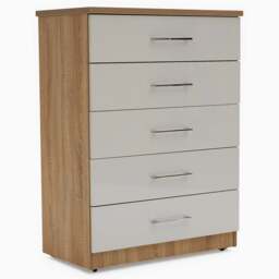 Catania Gloss 5 Drawer Cabinet - 5 Drawer Chest - Whiteriver Oak / Grey Gloss - thumbnail 1