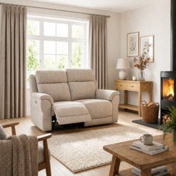 Juno 2 Seater Recliner Sofa - 2 Seater Power Recliner Sofa with USB F8 - Power Recliner with USB - Hopsack Linen 70004 - thumbnail 2
