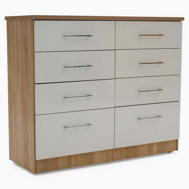 Catania Gloss 8 Drawer Twin Cabinet - 8 Drawer Twin Chest - Truffle Oak / Grey Gloss - image 1