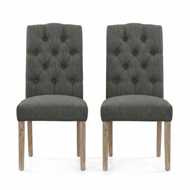 Salford Pair of Charcoal Buttonback Dining Chairs - Button Back Chair - Pair Charcoal / White Wash Leg - image 1