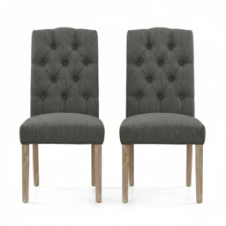 Salford Pair of Charcoal Buttonback Dining Chairs - Button Back Chair - Pair Charcoal / White Wash Leg - thumbnail 1