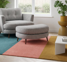 Phoebe Oval Footstool - Oval Cuddler Stool Grade B - Plush Velvet Indigo / American Walnut - thumbnail 2