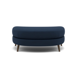 Phoebe Oval Footstool - Oval Cuddler Stool Grade B - Plush Velvet Indigo / American Walnut - thumbnail 1