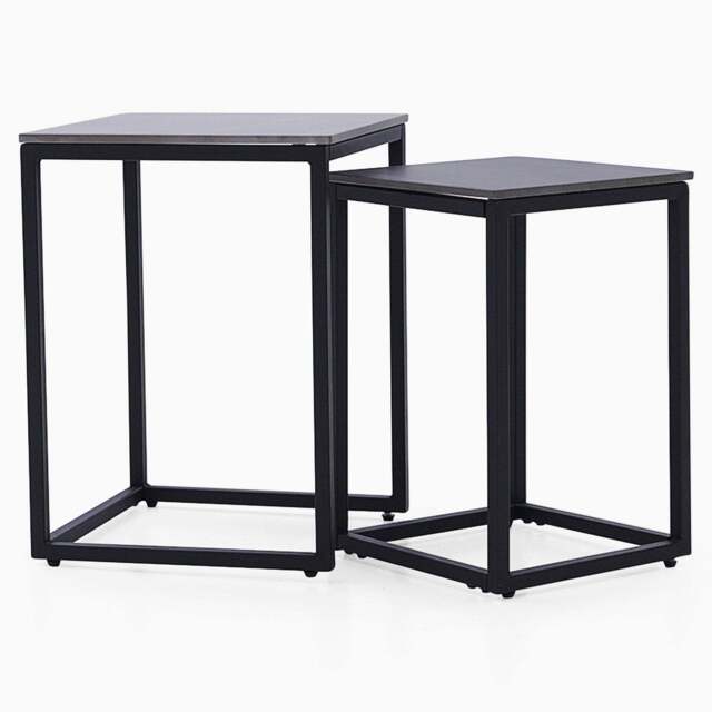 Tyler Black Ceramic Nest of 2 Side Tables - Nest of Tables Black Ceramic Top / Black Powder Coated Metal Legs - image 1