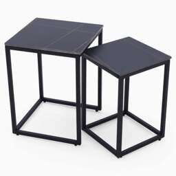 Tyler Black Ceramic Nest of 2 Side Tables - Nest of Tables Black Ceramic Top / Black Powder Coated Metal Legs - thumbnail 2