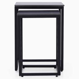 Tyler Black Ceramic Nest of 2 Side Tables - Nest of Tables Black Ceramic Top / Black Powder Coated Metal Legs - thumbnail 4