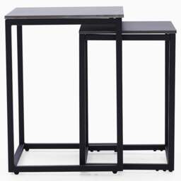 Tyler Black Ceramic Nest of 2 Side Tables - Nest of Tables Black Ceramic Top / Black Powder Coated Metal Legs - thumbnail 3