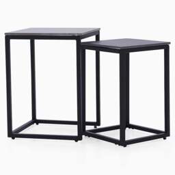 Tyler Black Ceramic Nest of 2 Side Tables - Nest of Tables Black Ceramic Top / Black Powder Coated Metal Legs - thumbnail 1