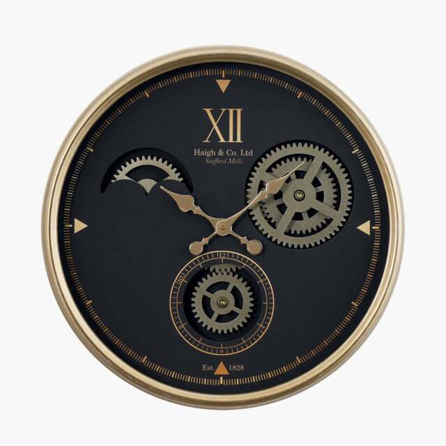 Black and Champagne Metal Cogs Wall Clock - image 1