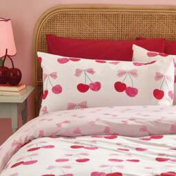 Catherine Lansfield Cherries And Bows Duvet Set Pink - DISC Cherries And Bows Single Duvet Set Pink - thumbnail 4