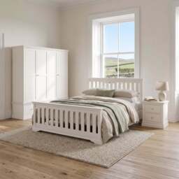 "Aria White Bedframe - Slatted 4'6"" High Footend Coconut Milk - Double" - thumbnail 2