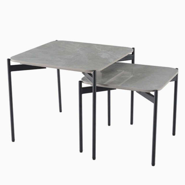 Rocco Ruibei Nest of Tables - Nest of Table Ruibei Grey Ceramic Top / Black Powder Coated Metal Legs - image 1
