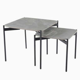 Rocco Ruibei Nest of Tables - Nest of Table Ruibei Grey Ceramic Top / Black Powder Coated Metal Legs