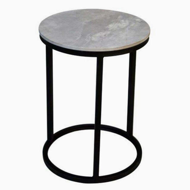 Yale Round Side Table - Round End Table Ruibei Grey Ceramic Top/Black Powder Coated Metal Legs - image 1