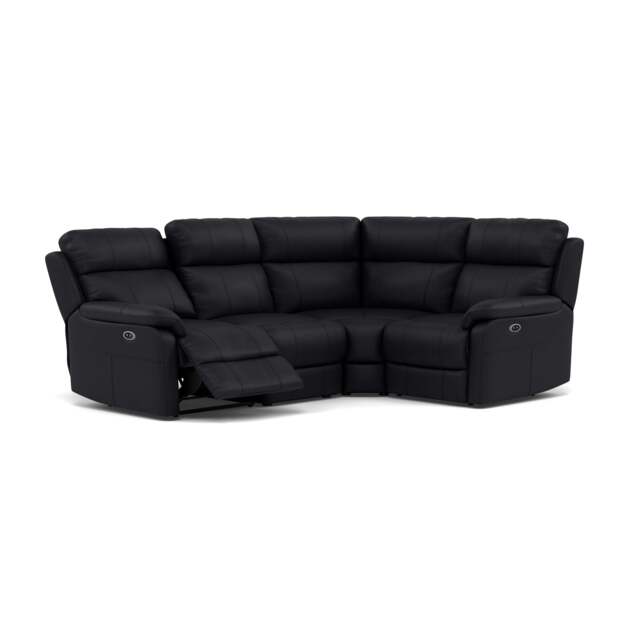 Fara Small Corner Recliner Sofa - Combination 5 2 Corner 1 with 2 Power Recliners Cat 25S - Right Hand Facing - Power Recliner with USB - NCS-023C BLACK - image 1